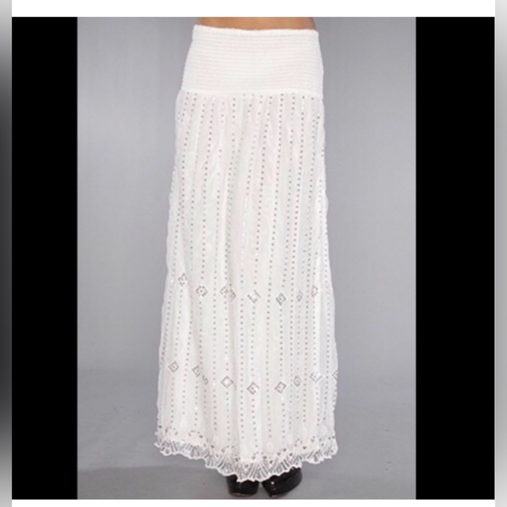 Free people white sequin bohemian skirt‎ size medium